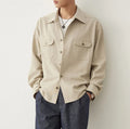 Men's long sleeve lapel collar shirt in a chemical fibre blend fabric.