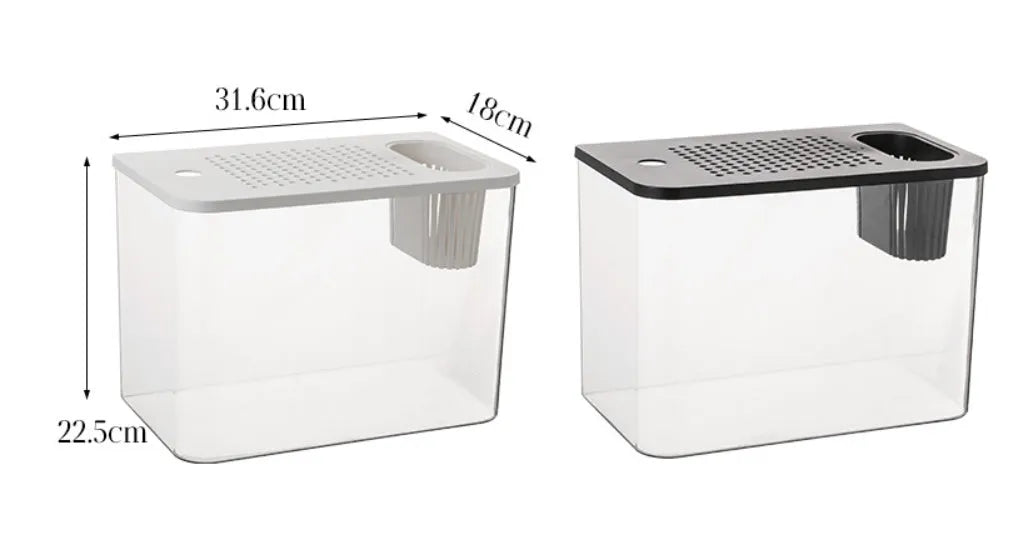 Medium black ecological betta fish tank with cover on a desk.