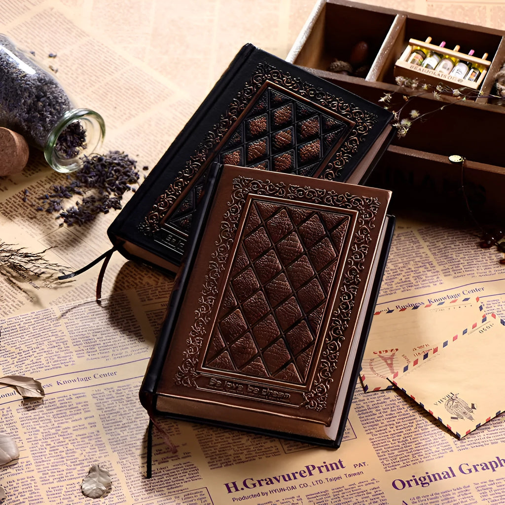 Embossed faux leather notepad with three-dimensional texture and thick pages in bronze colour