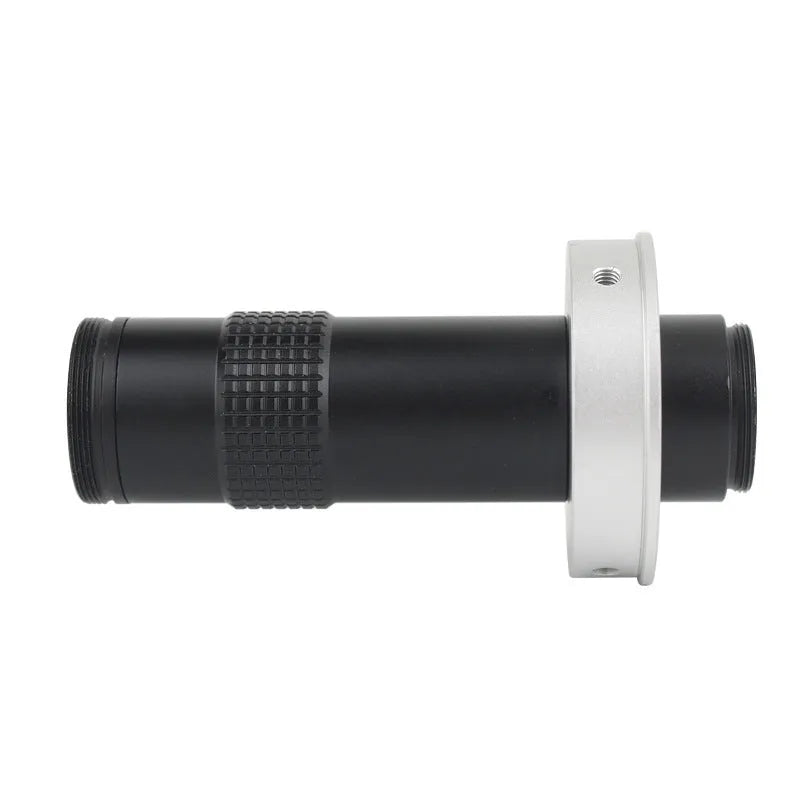 Black industrial monocular camera lens for 130x magnification with 60-300mm working distance.