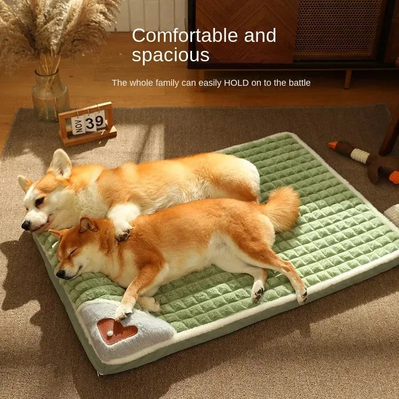 Large detachable dog bed mat in grey colour, shown with removable cover partially unzipped.