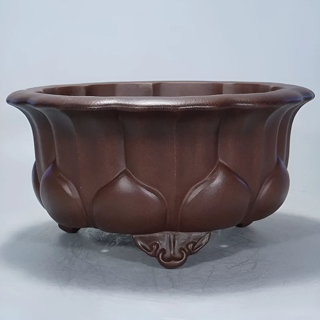 Antique style purple sand succulent flowerpot with petal basin design.
