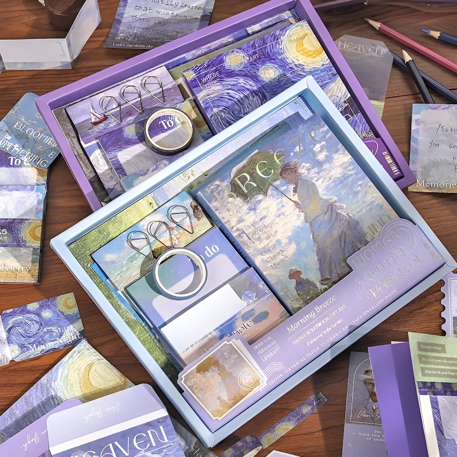 Creative journal gift box with A6 grid notebook, material paper, cards, photo frames, and stationery accessories in retro artistic plaid design