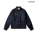 Men's raw pulp colour Japanese-style cotton loose jacket with red edge trim and patch pockets