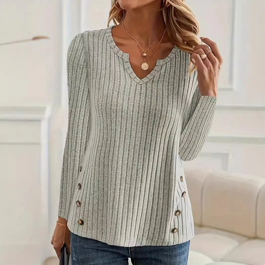 Men's simple solid colour knitted button sweater in grey green on a hanger