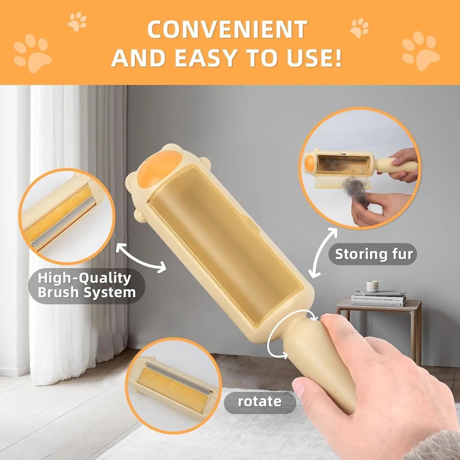 Blue reusable pet hair remover tool with a self-cleaning base for furniture and car seats.