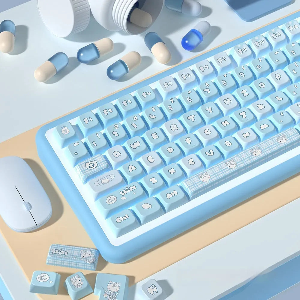 Custom watercolour kitten design keycaps for mechanical keyboards with opaque lettering