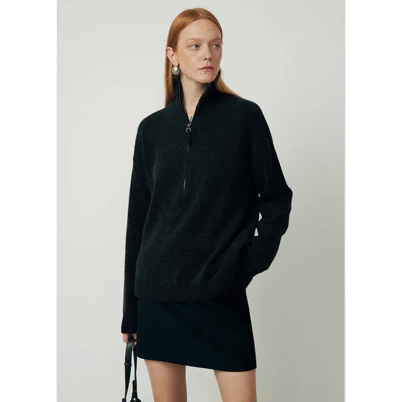 Black loose lapel wool bandage dress with long sleeves for autumn winter wear.