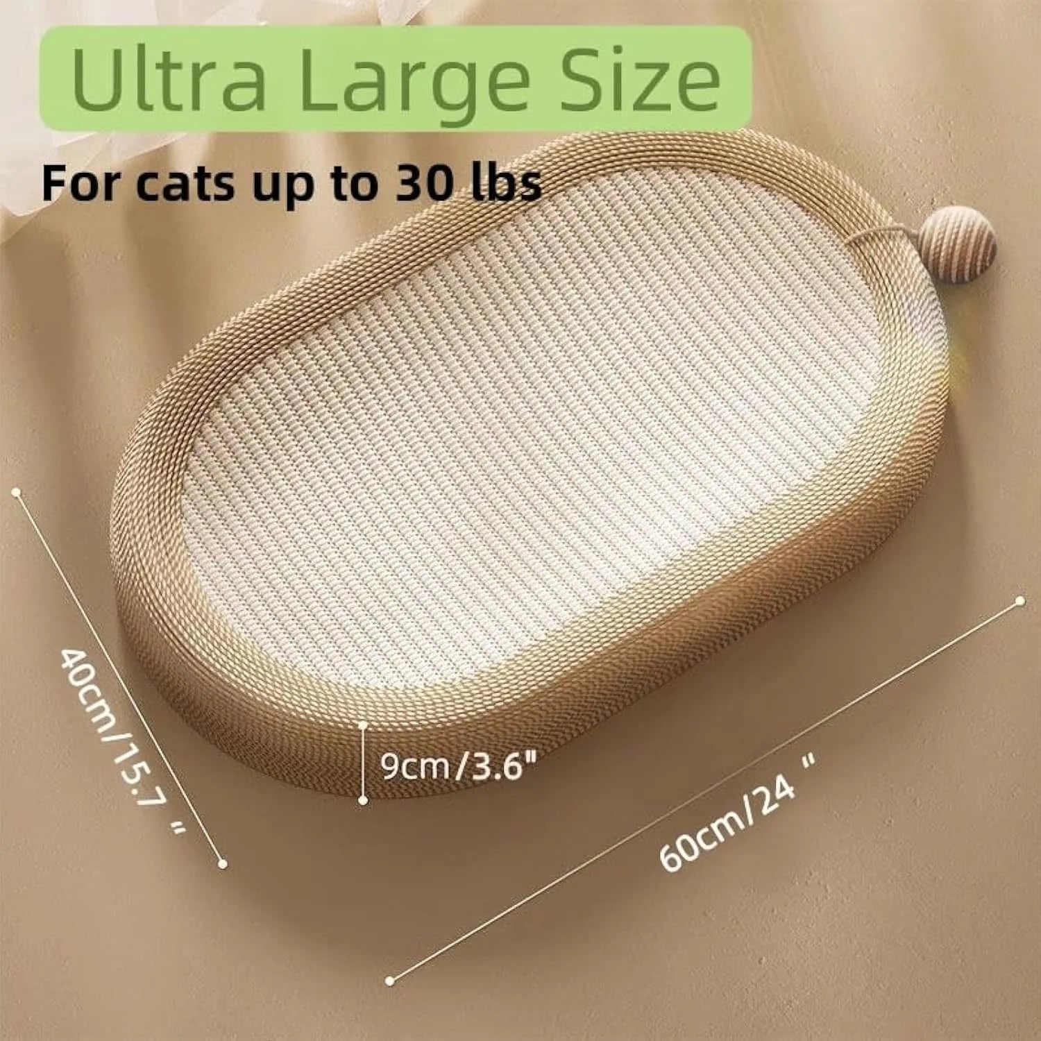Large rectangular sisal fibre cat scratching board with a raised lounge platform on top.