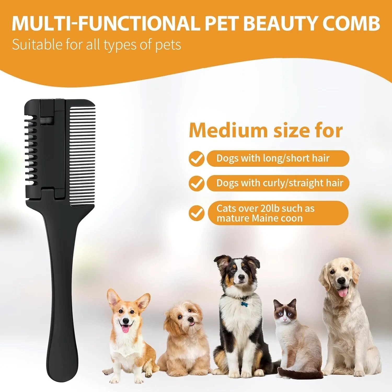 Pet razor comb with integrated trimmer blade and pack of ten replacement blades