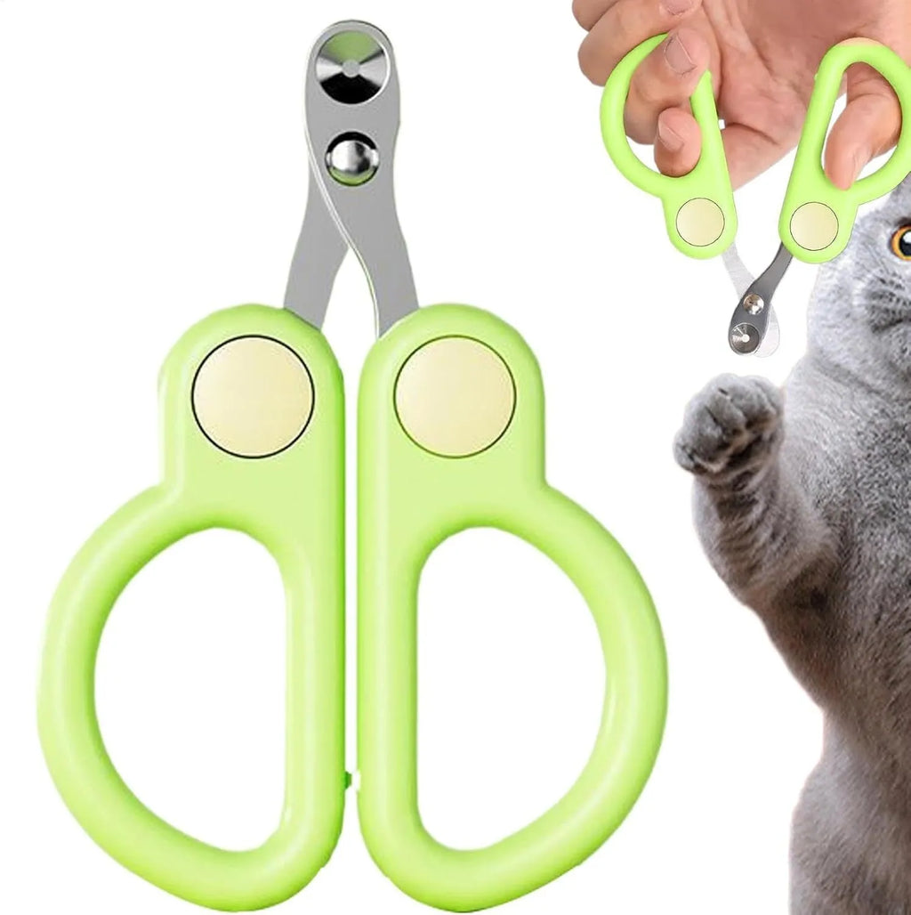 Cat nail clippers with round hole design and ergonomic handles in green colour