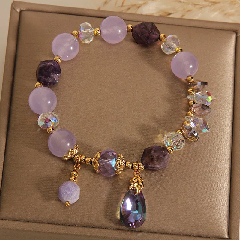 Lavender purple crystal water drop bracelet for children with retro purple colour theme
