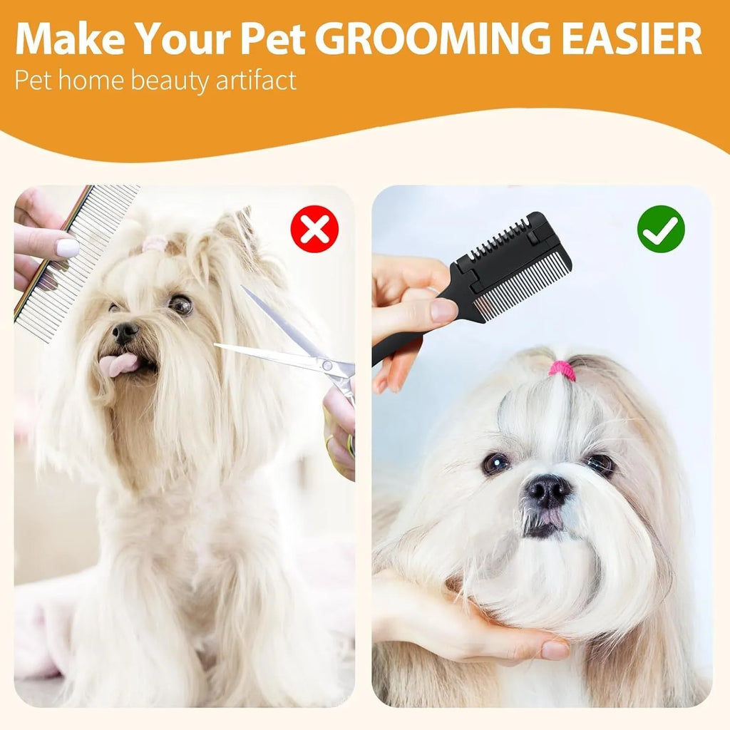 Pet razor comb with integrated trimmer blade and pack of ten replacement blades