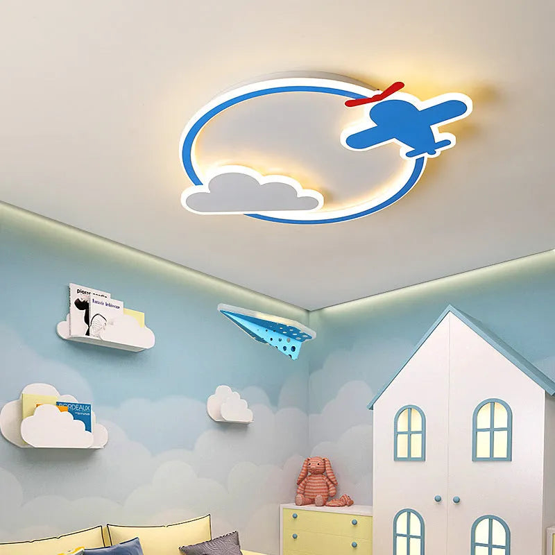 Cartoon model airplane deer iron acrylic LED ceiling lamp 50cm with stepless dimming