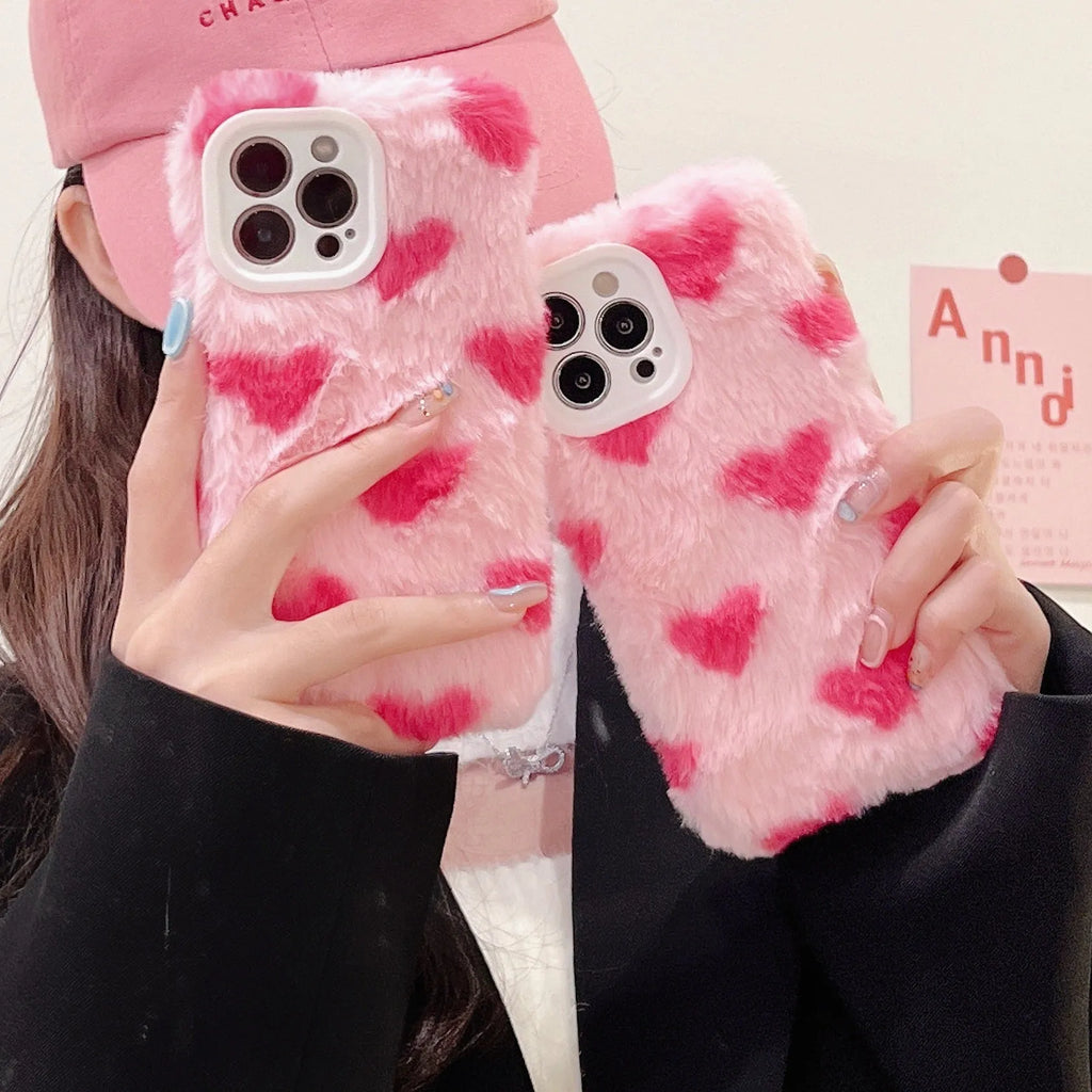 Pink Love Plush cartoon silicone phone case for Apple iPhone
