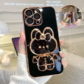 Cartoon rabbit stand mirror iPhone case in TPU with electroplated 3D design and anti-fall protection.