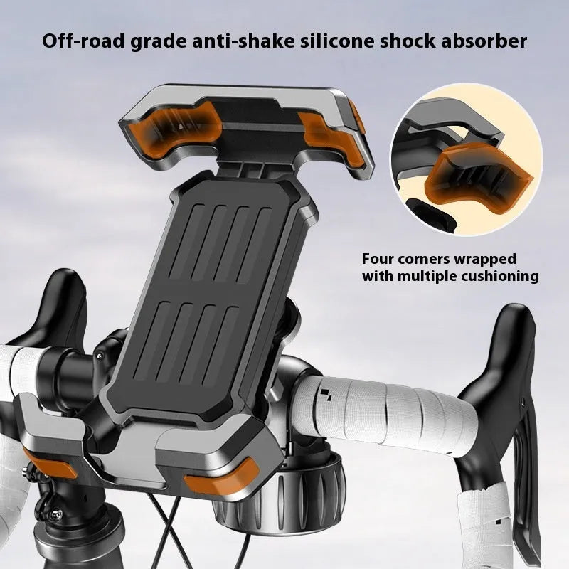 Black ABS plastic mobile phone navigation bracket mounted on bicycle handlebars for cycling