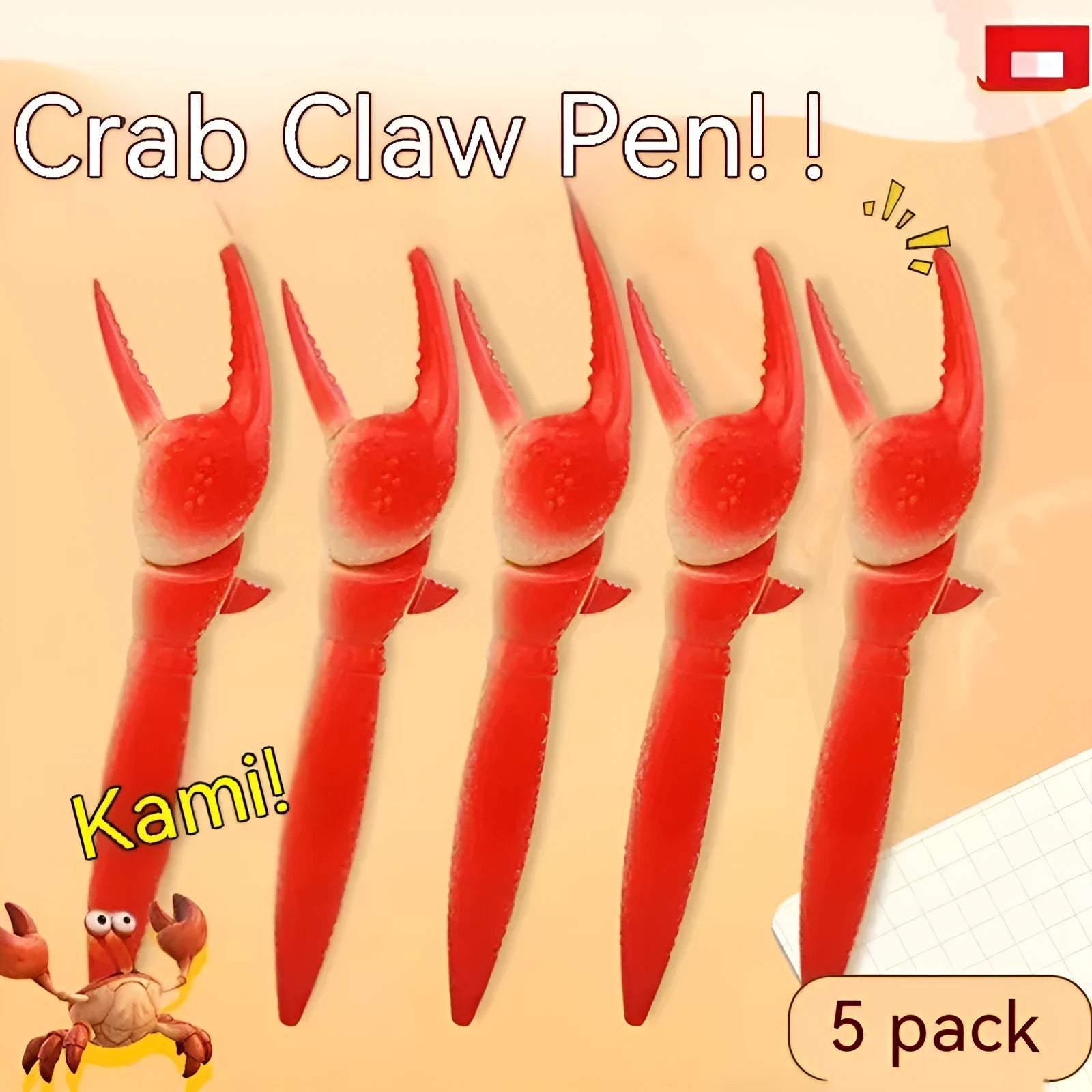 Crab-themed ballpoint pen with interactive pressing can clip mechanism
