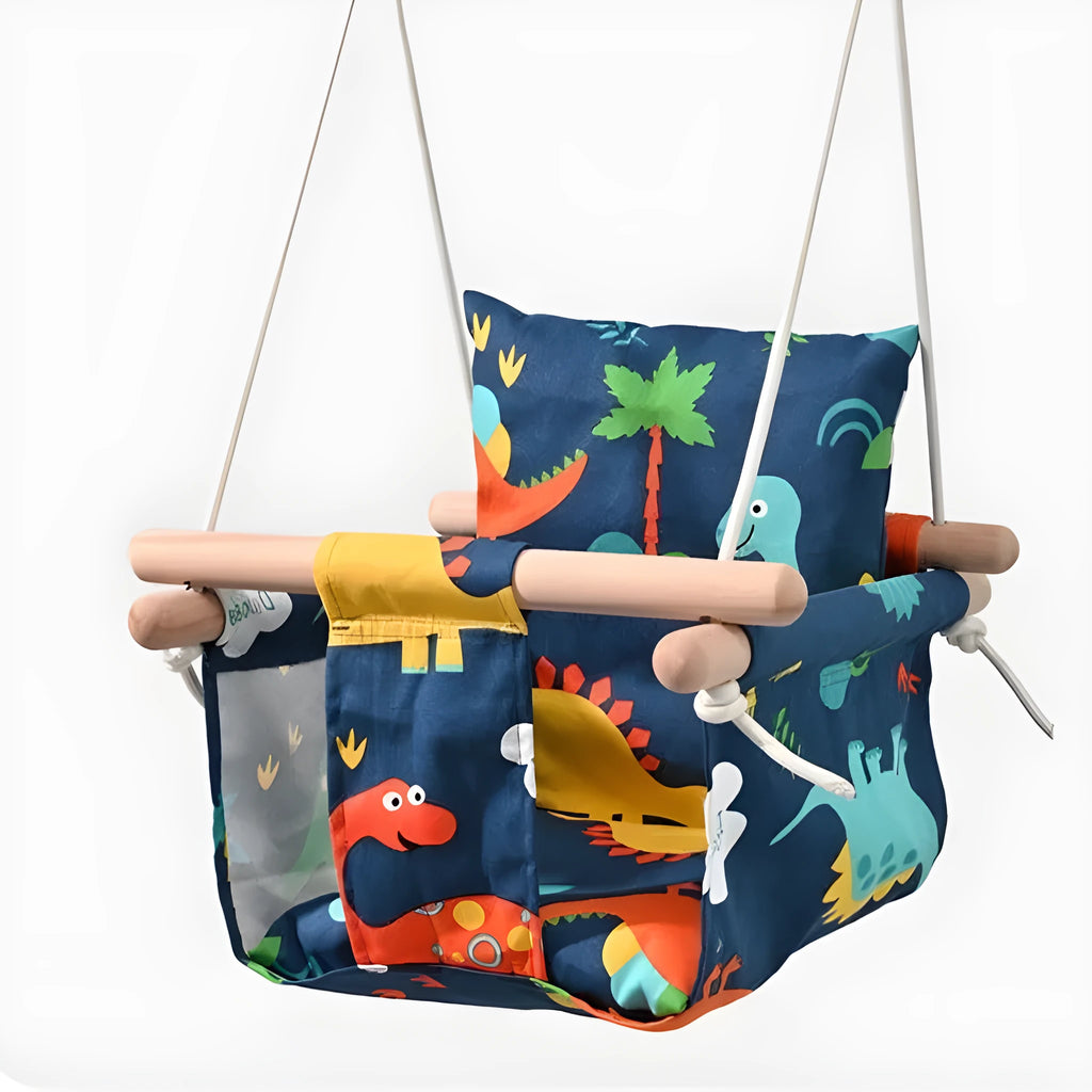Blue cotton and linen children's hanging chair and infant swing for indoor or outdoor use, 25kg limit