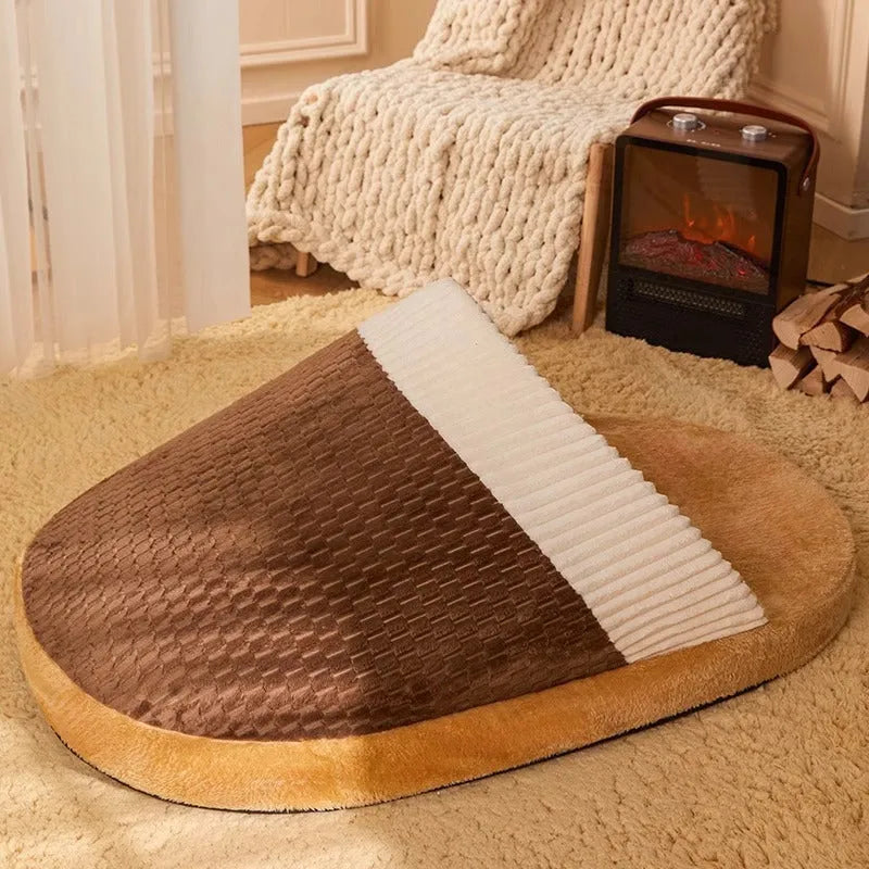 Blue dog sleeping bag bed with removable cover for a medium-sized dog
