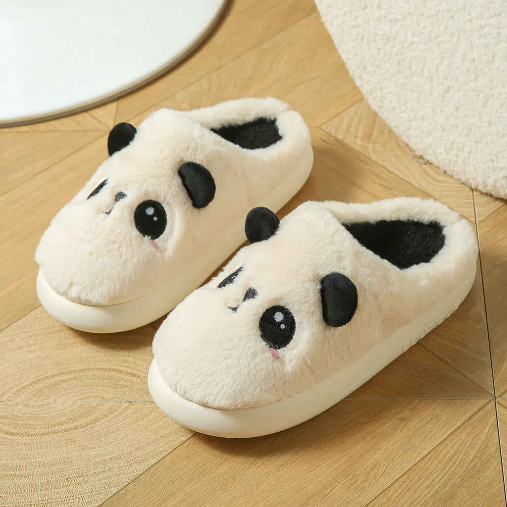 Panda-themed cotton and linen toe-ring slippers with non-slip PVC sole