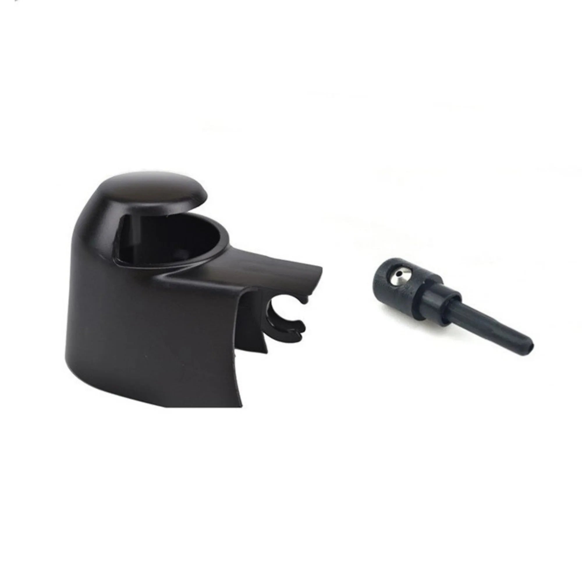 Black plastic rear wiper cover nozzle replacement part for Volkswagen Tiguan and Golf cars.