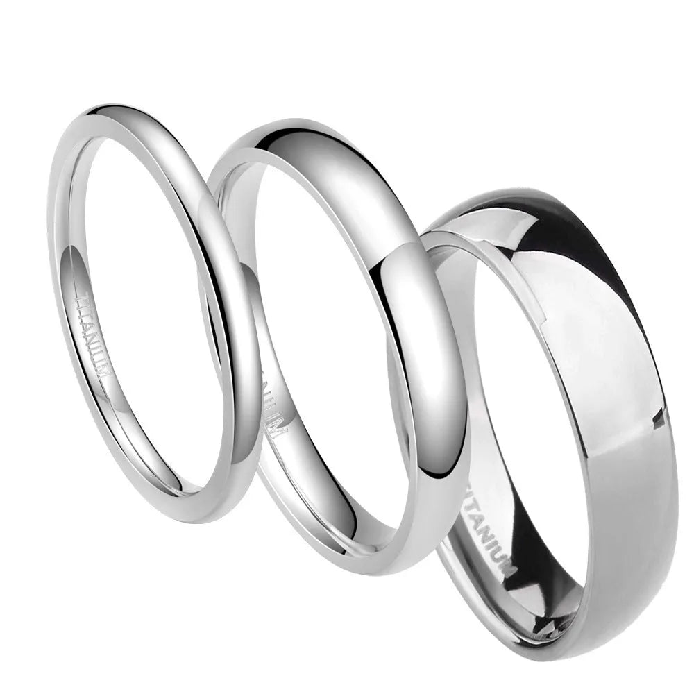 Silver titanium steel ring showing 2mm, 4mm and 6mm width options on size chart