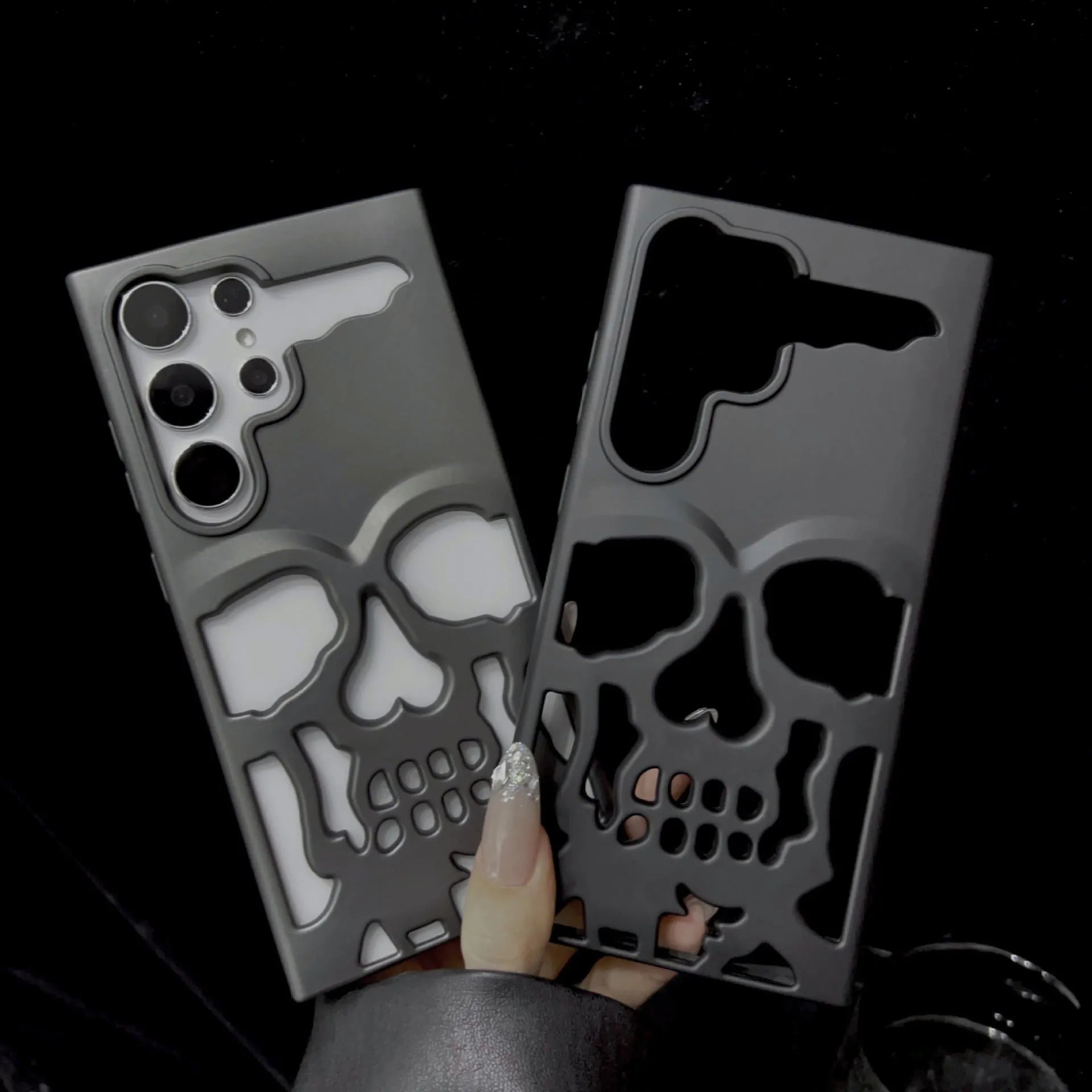 Hollow skeleton frosted silicone phone case for Samsung S23 S24 series in black