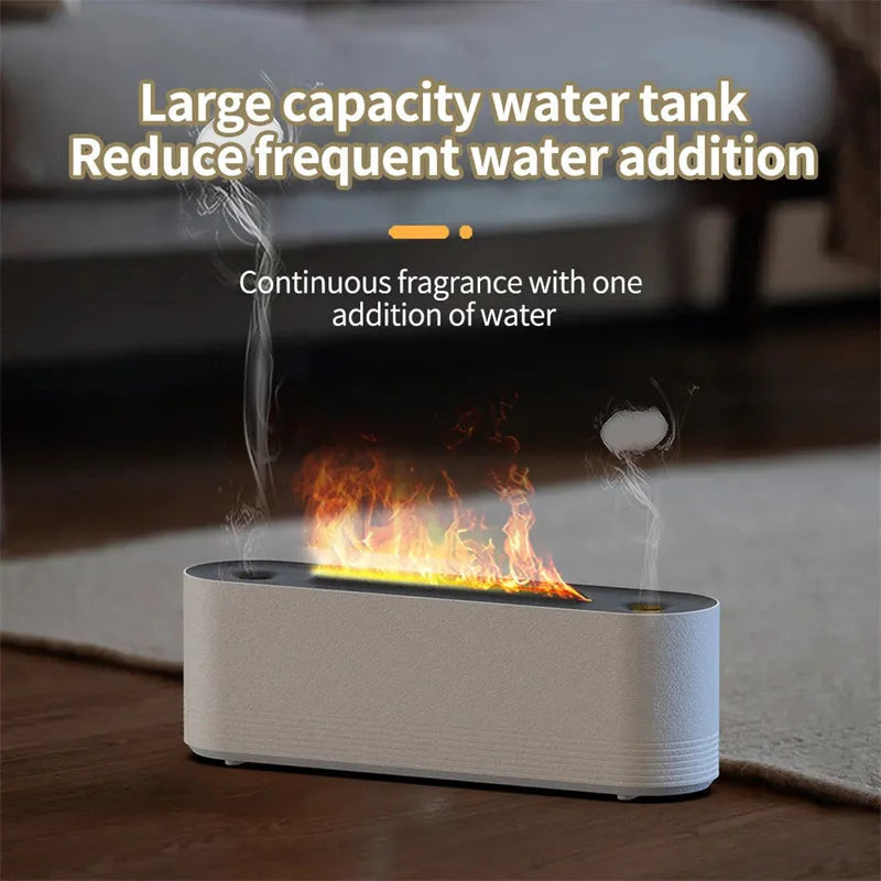 Black ultrasonic aroma diffuser with flame effect LED lighting and water mist output