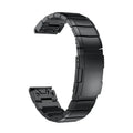 Stainless steel watch band for Garmin Fenix smartwatches showing straight buckle and multiple colour options