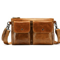 Men's genuine leather crossbody messenger bag in black, brown or oil coffee with polyester lining