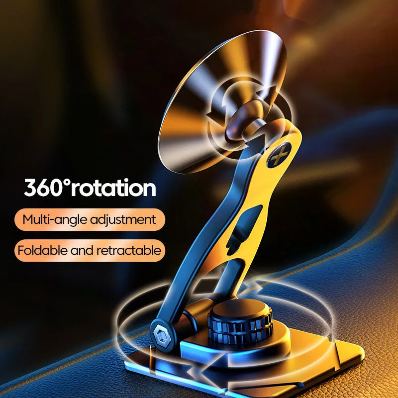 Telescopic folding car phone holder with magnetic suction for instrument panel mounting