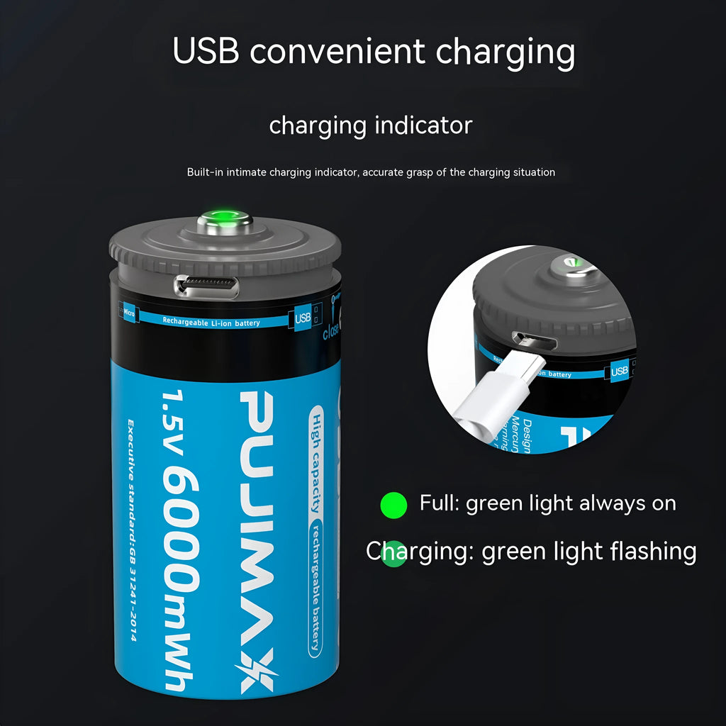 Rechargeable C type battery 6000mWh with USB charging port, 32mm x 61mm