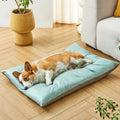 Cool summer pet nest sleeping mat in blue or coffee colour showing size options S M L XL