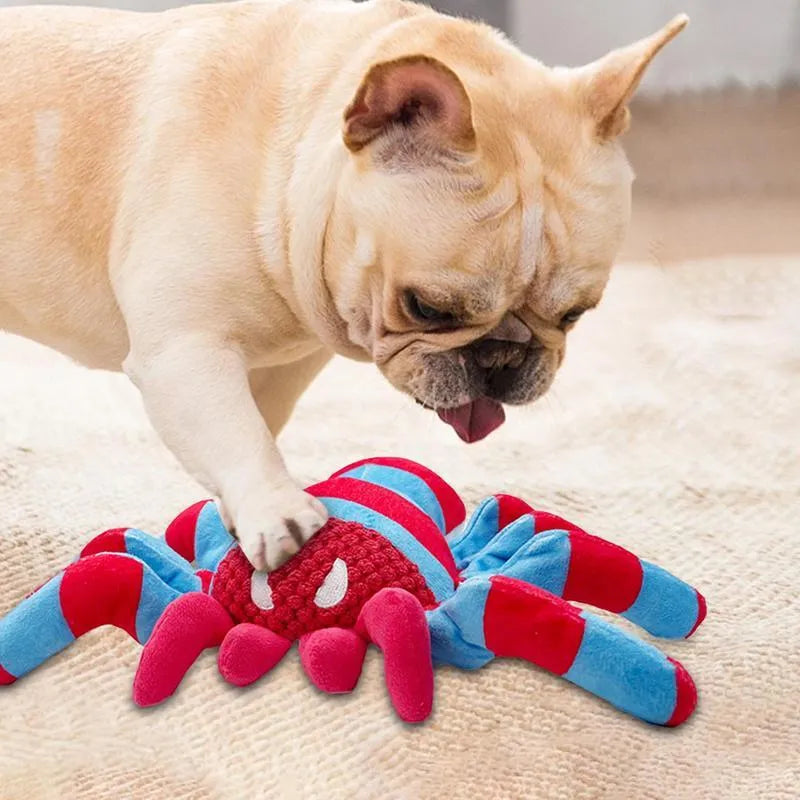 Red bite-resistant teddy dog toy for medium and large breeds on a plain background.