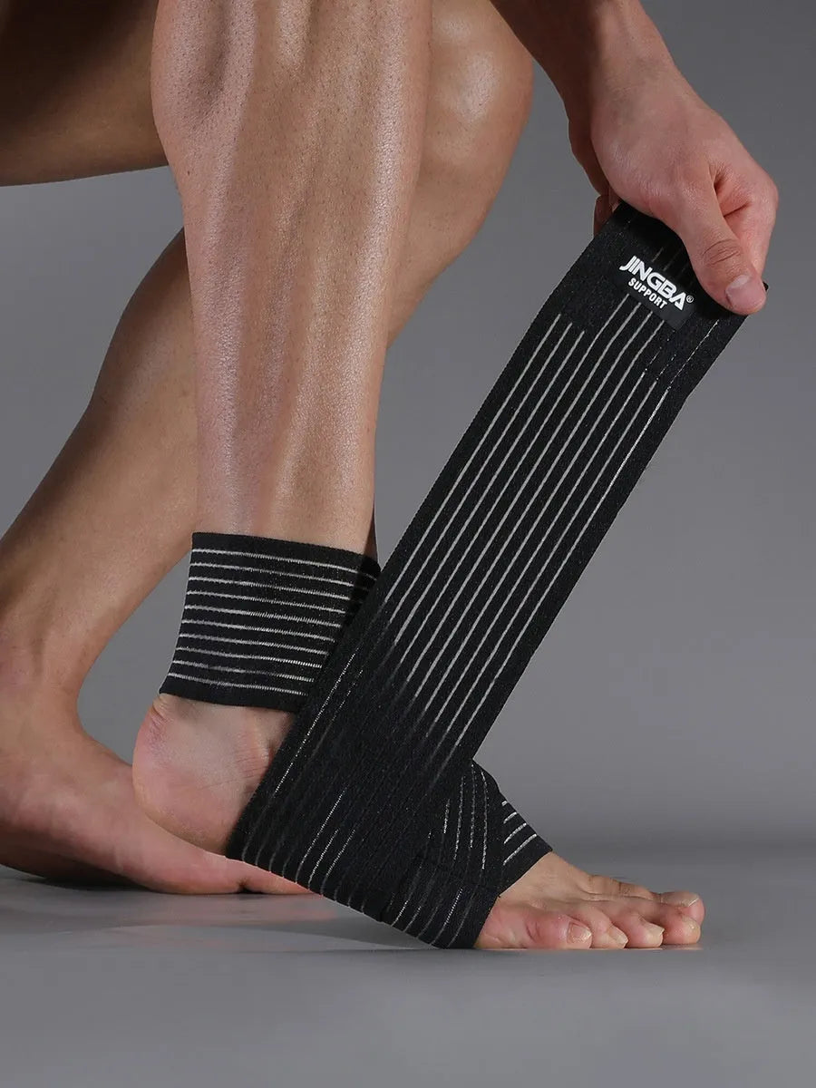 Adjustable black sports ankle support bandage for running, basketball, and cycling