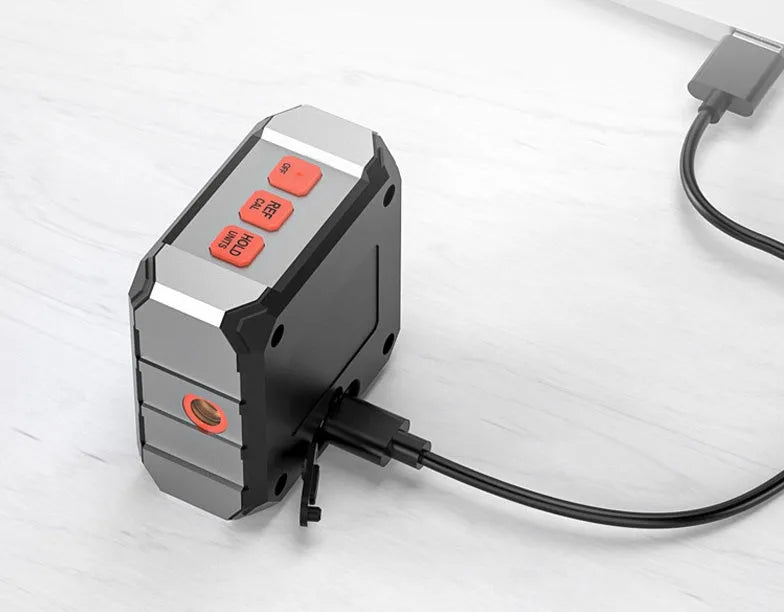 Digital laser infrared inclinometer and tape measure tool with alloy casing and backlit display.