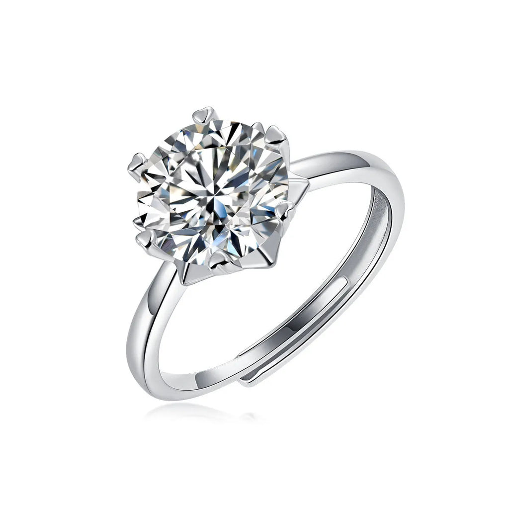 925 sterling silver moissanite snowflake asterism ring with geometric round cut for women