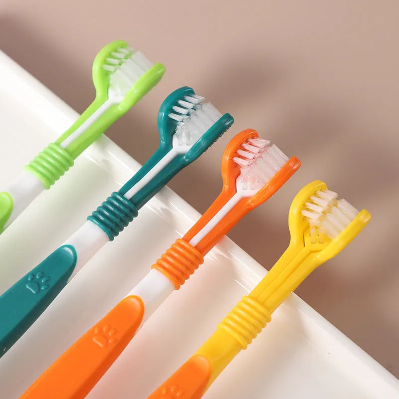 Pet toothbrush for dogs and cats in various colours including orange, dark green and yellow options