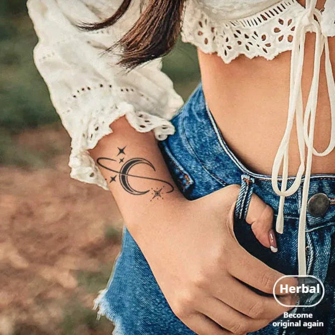Star Ring Moon herbal tattoo sticker with water transfer printing, waterproof temporary body art decal