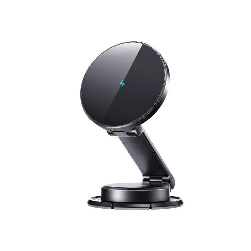 Black wireless charging car phone holder with zinc alloy bracket and paste style mount