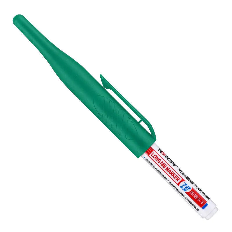 Quick-drying waterproof oil marker pen for woodworking in black, red, blue, and green colours.