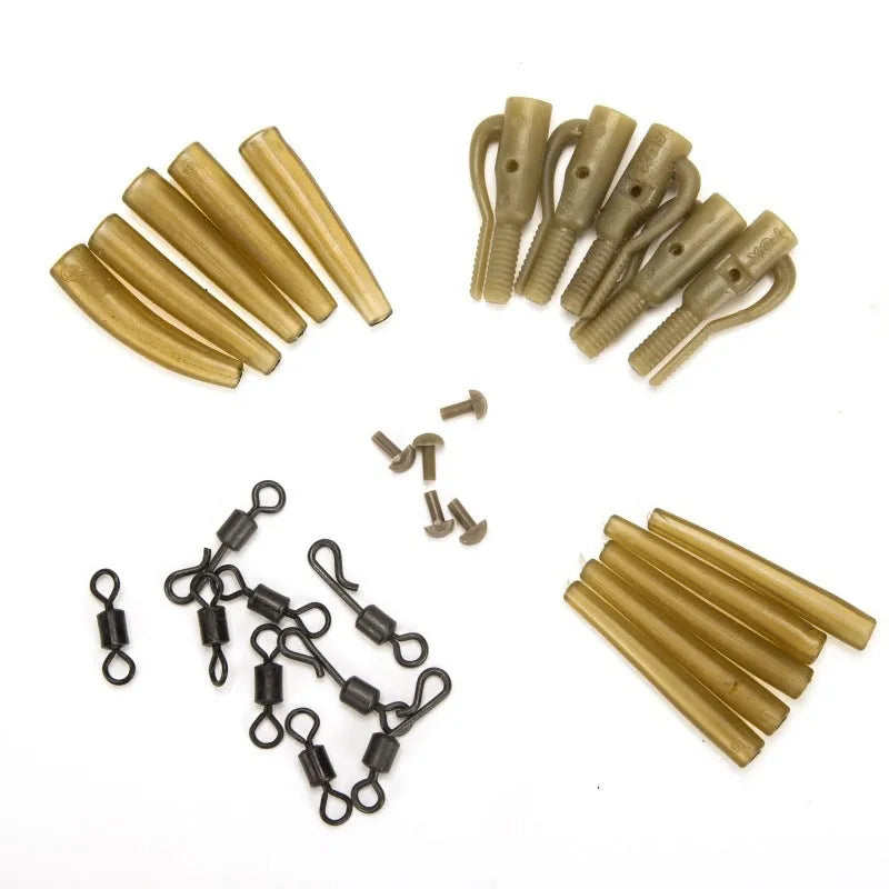 30-piece European carp fishing accessory set with tubing and connectors