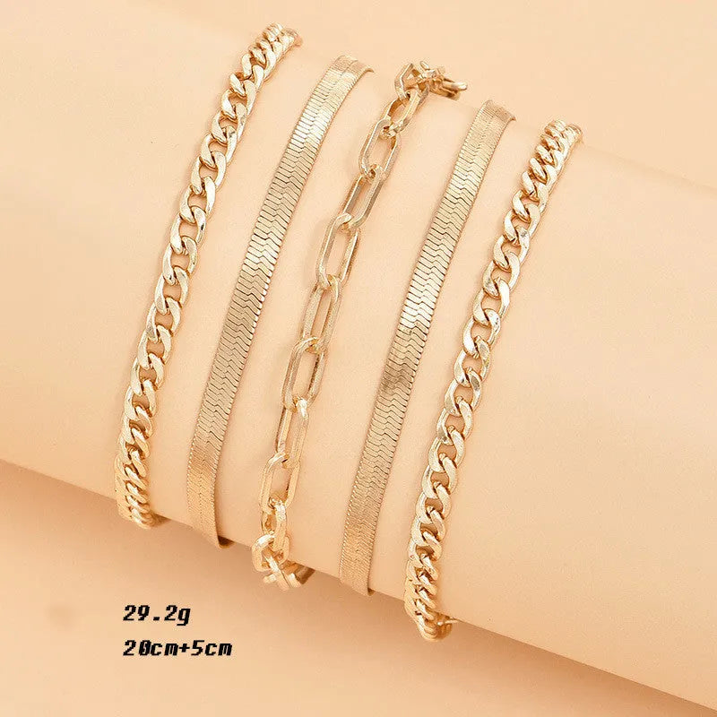 Women's multi-layer metal chain anklet set gold and silver 5 pieces 22cm length