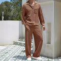 Men's casual shirt trousers suit set in polyester fabric for autumn commuting and leisure wear