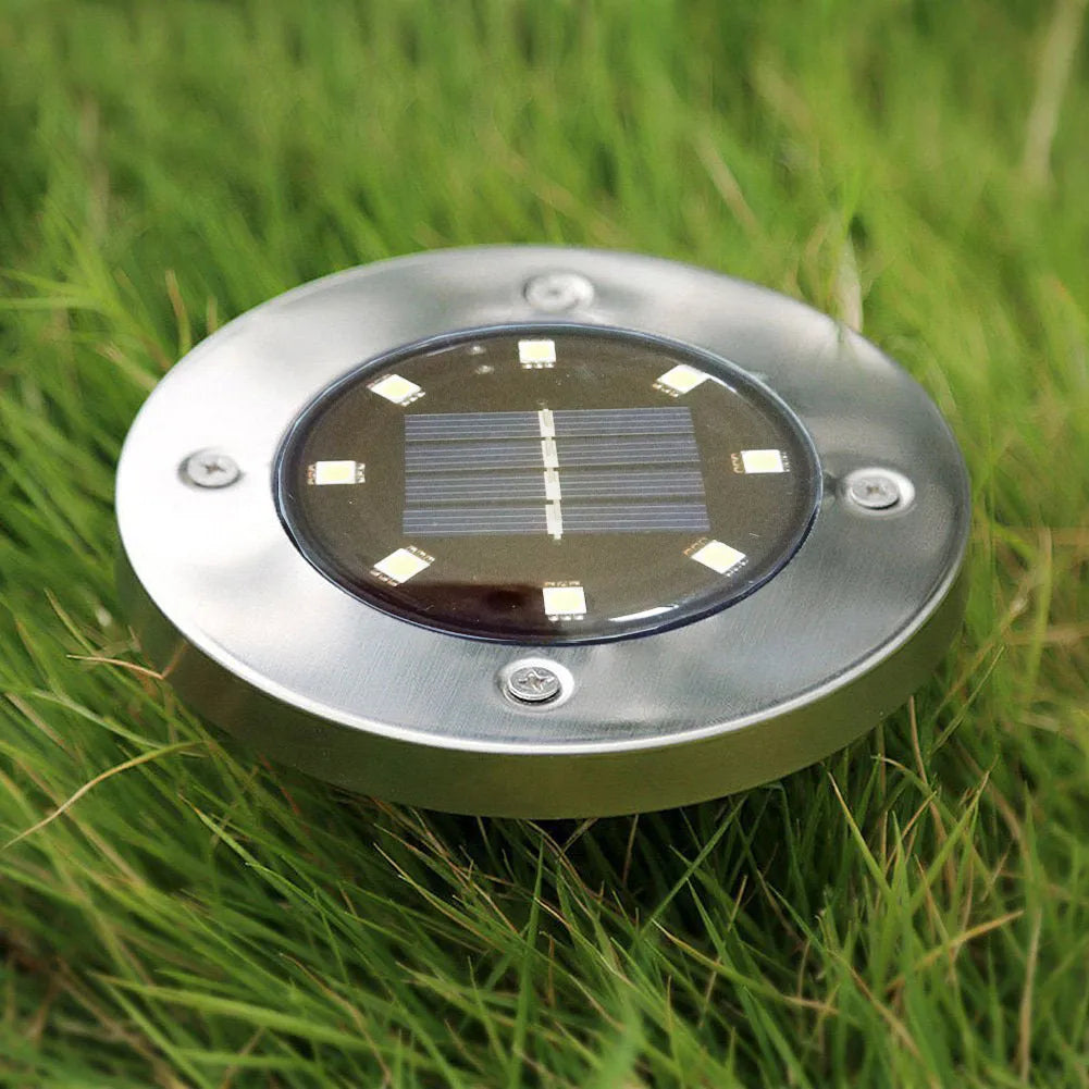Set of 4 stainless steel and PP solar underground lights with 8 LEDs, 12x12x13cm, for garden paths