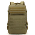 Outdoor mountaineering backpack in camouflage colour with curved shoulder straps and multiple compartments