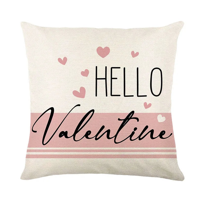 Square red and white plaid heart printed pillow cover for Valentine's Day decor.