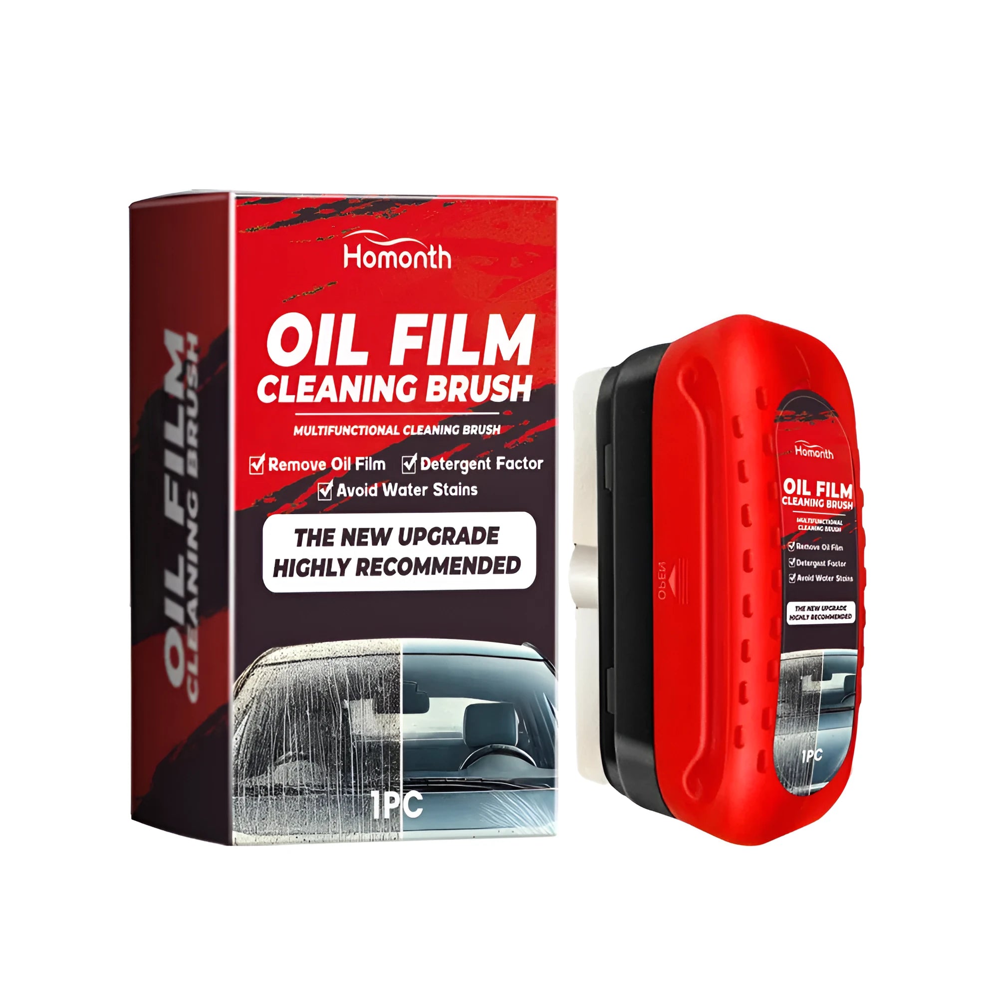 Box of car glass cleaner with decontaminating and waterproofing formula, 7.2x10.5cm packaging