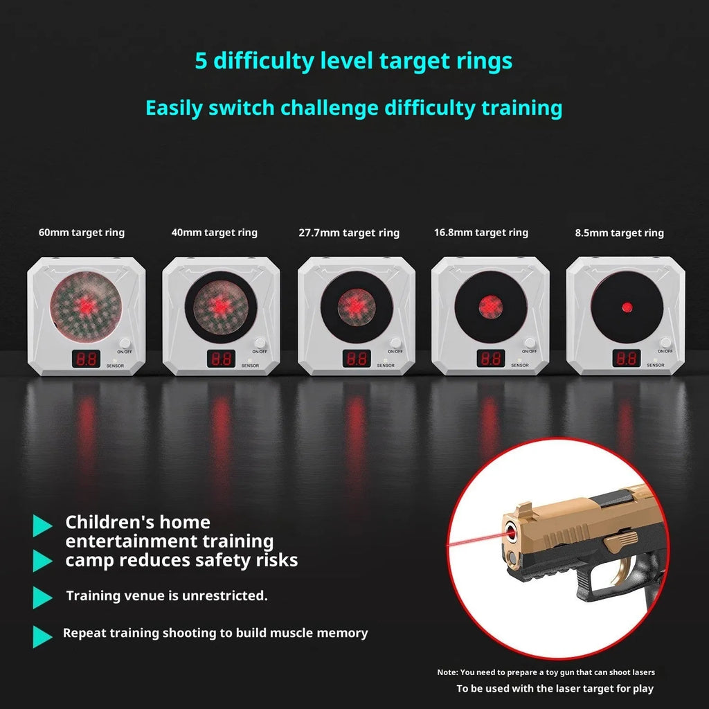 Rechargeable infrared laser dry fire target with replaceable rings, magnetic plate, and Type-C charging line